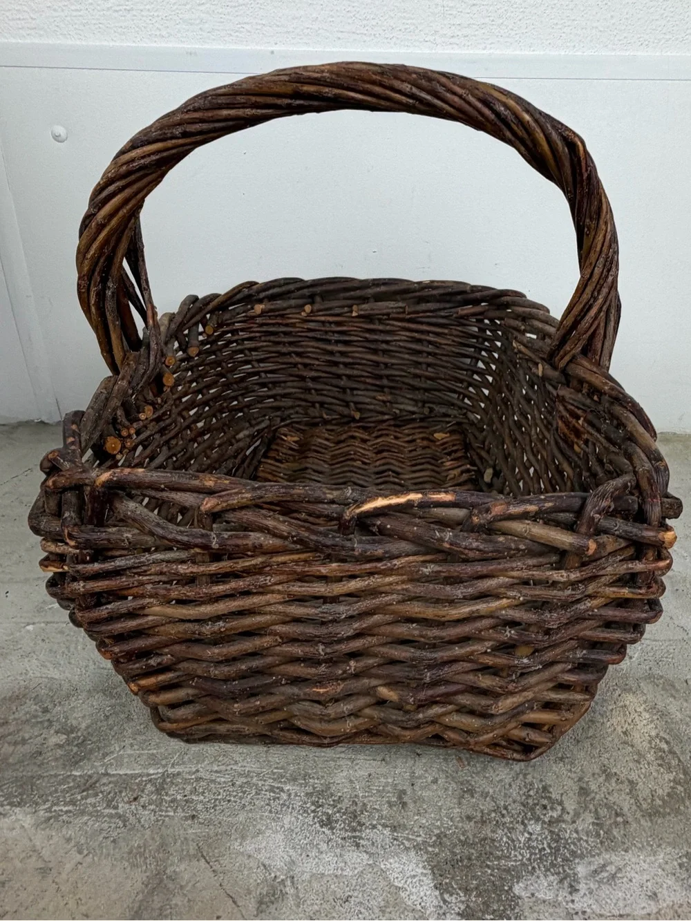 Rustic Grapevine Basket 1980-1990 Handwoven Twig Gathering Basket Farmhouse